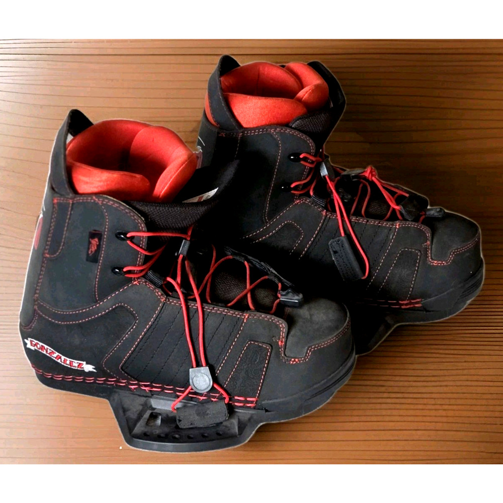 Rare Gator Gonzalez Wakeboard Boots and Bindings Size 11 Black Red Adjustable